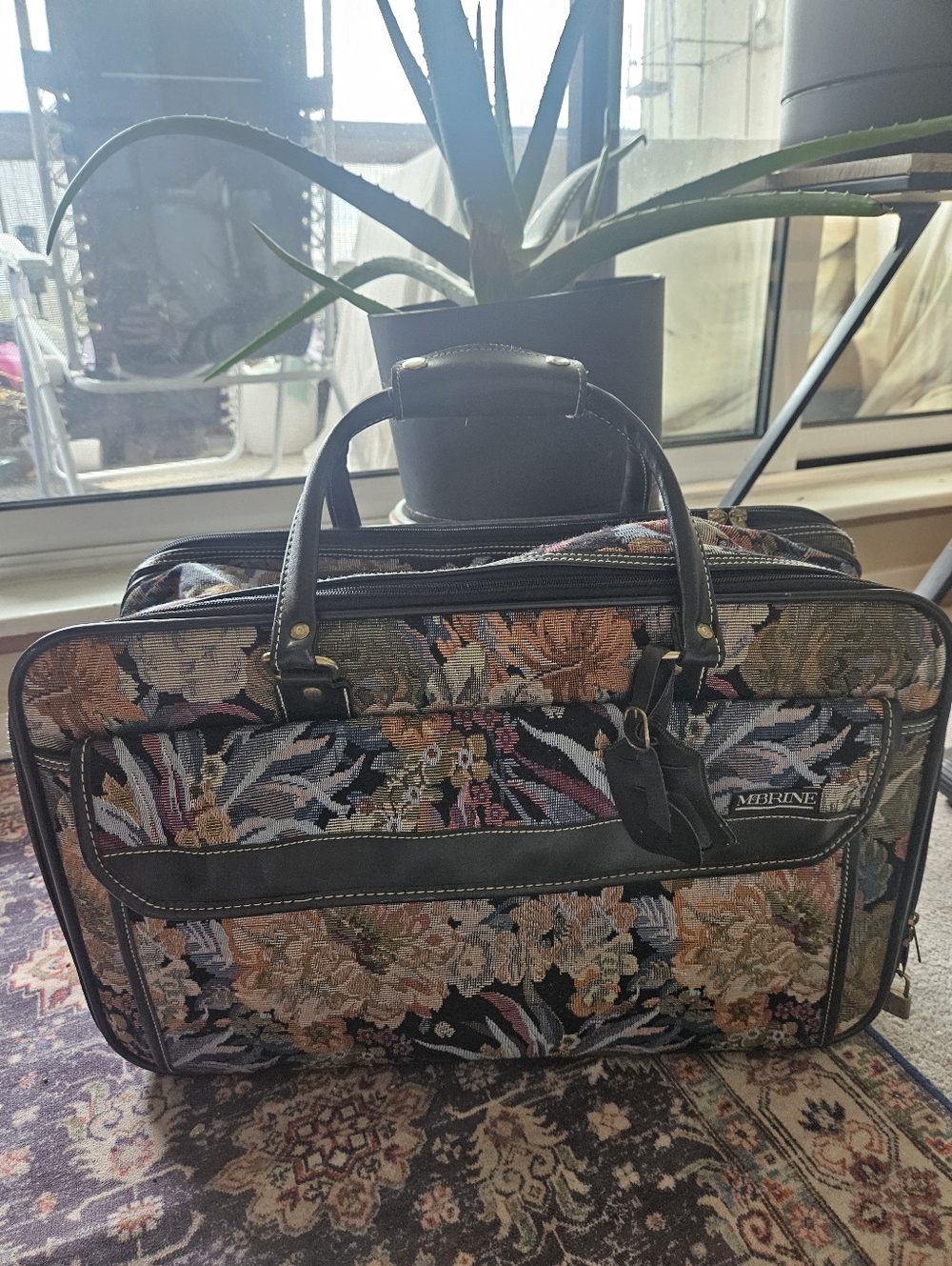 Vintage McBrine floral tapestry weekend travel bag